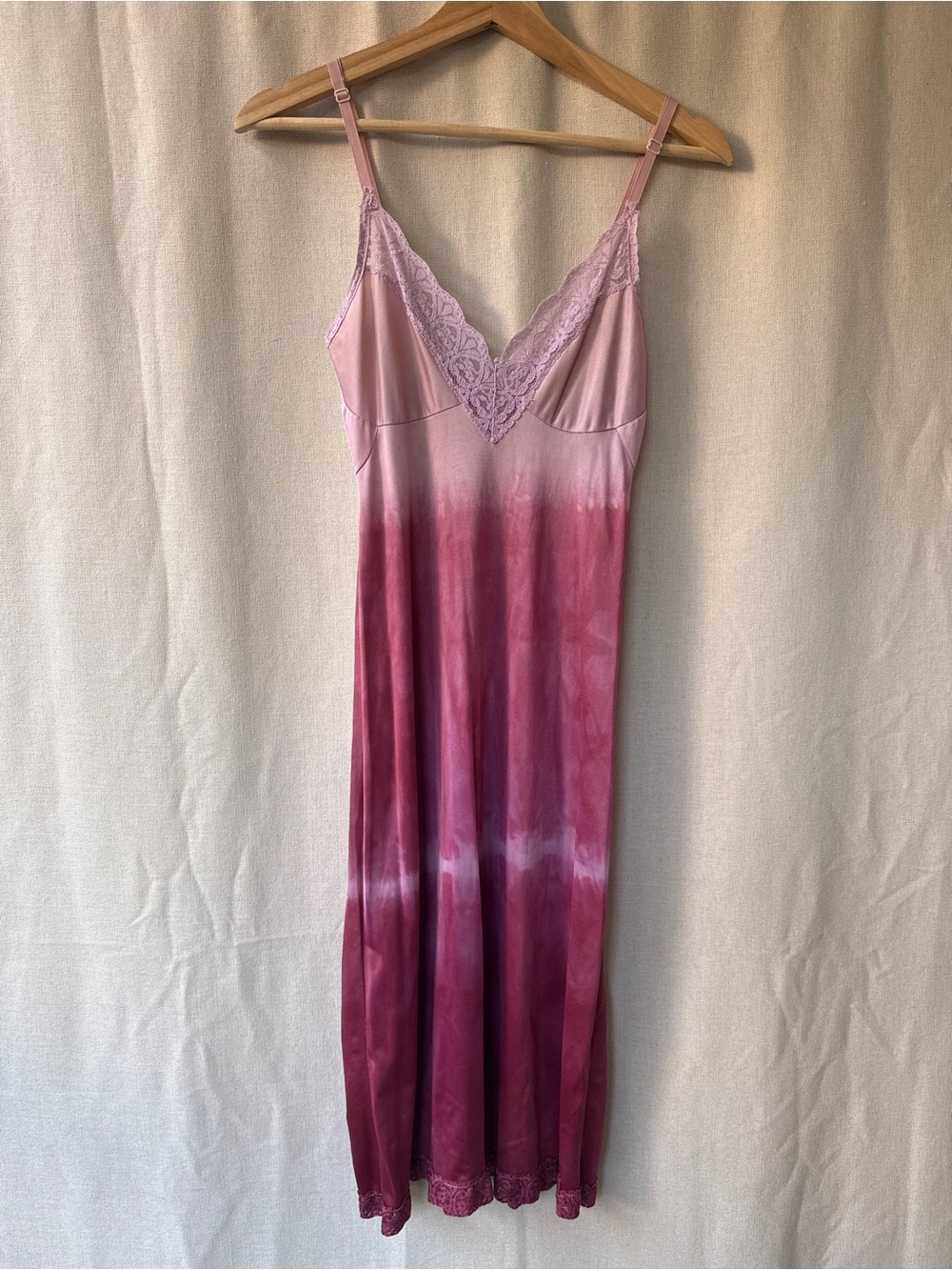 Vintage Pink Ombre Lace-Trim Slip Dress